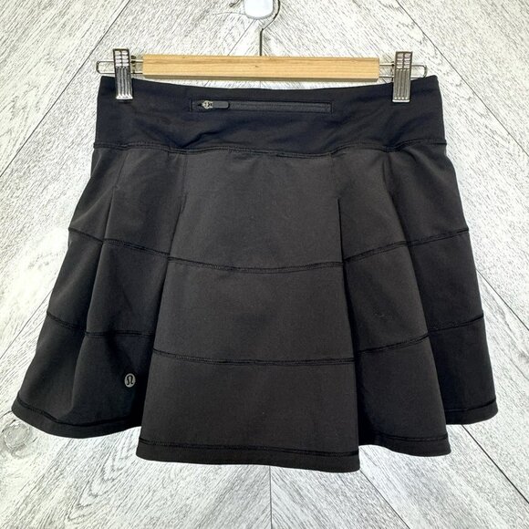 Lululemon Pace Rival Skirt Skort Womens Size 4 TALL Solid Black Run Tennis Golf - Picture 1 of 4